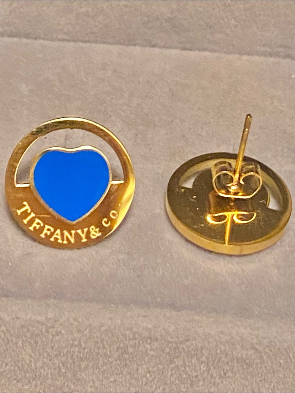 Fashion Jewelry 14K Gold Plated Luxury Stud Earrings with Blue Heart Enamel - Picture 5 of 5